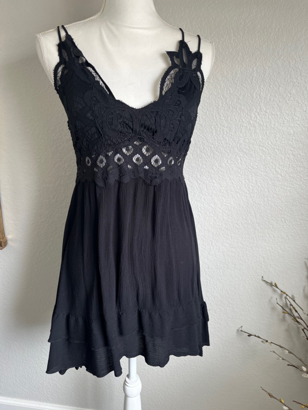 Justify Black Crochet Lace Spaghetti Strap Dress